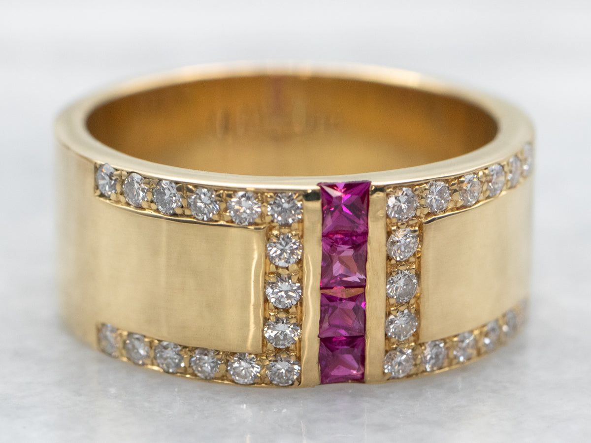 Yellow Gold Ruby and Diamond Wide Band