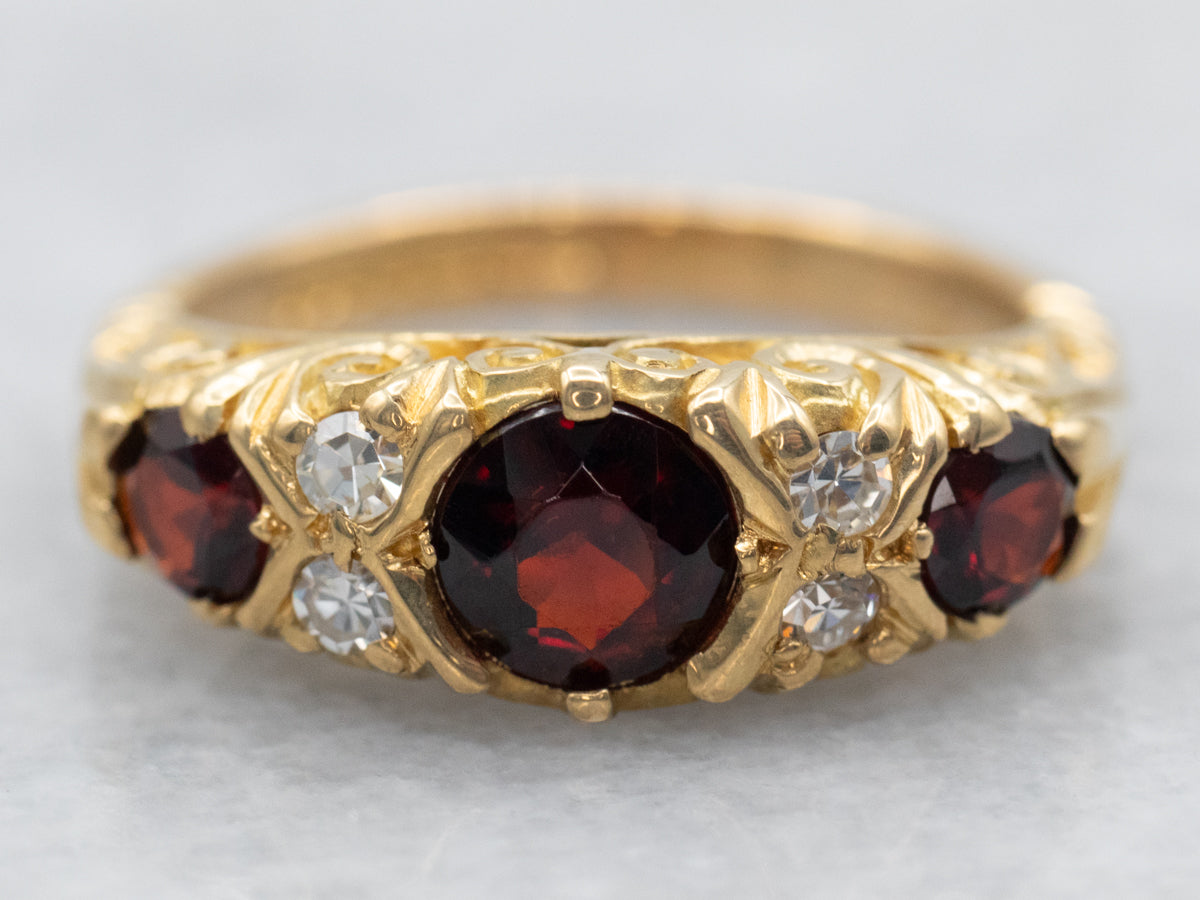 Diamond ring with fashion garnet accents