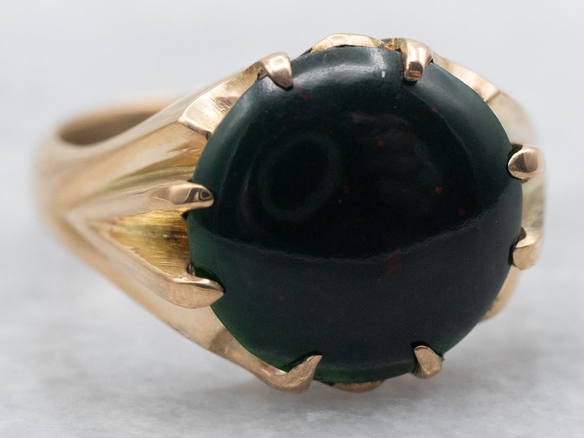 Yellow Gold Round Cut Bloodstone Solitaire Ring