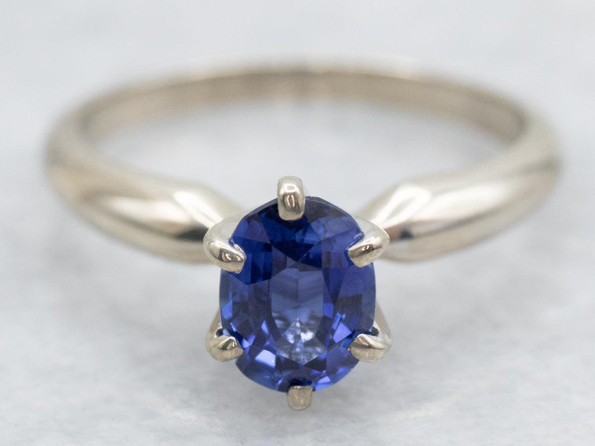 White Gold Deep Blue Sapphire Solitaire Engagement Ring