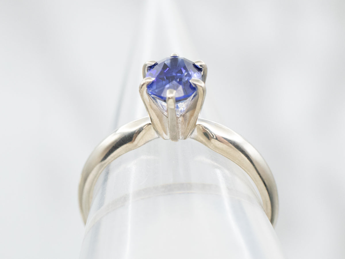 White Gold Deep Blue Sapphire Solitaire Engagement Ring