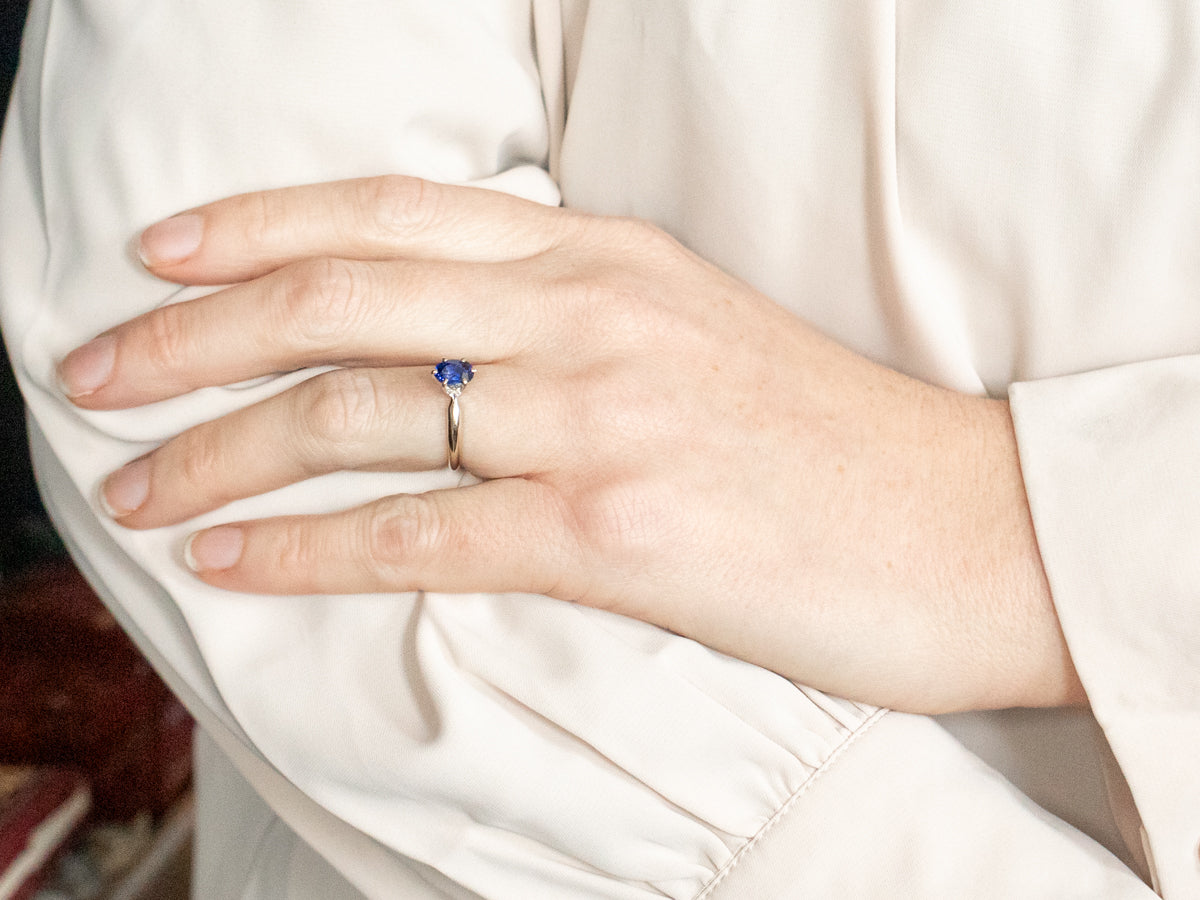 White Gold Deep Blue Sapphire Solitaire Engagement Ring