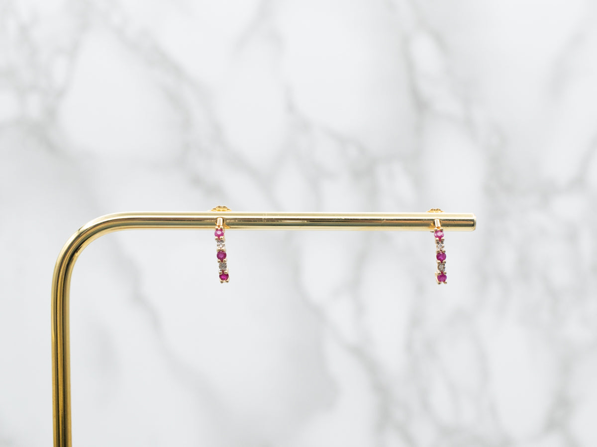 Ruby and Diamond J Hoop Earrings