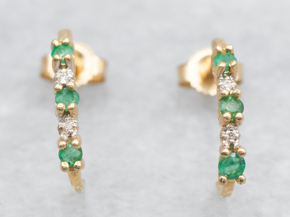 Emerald and Diamond J Hoop Earrings