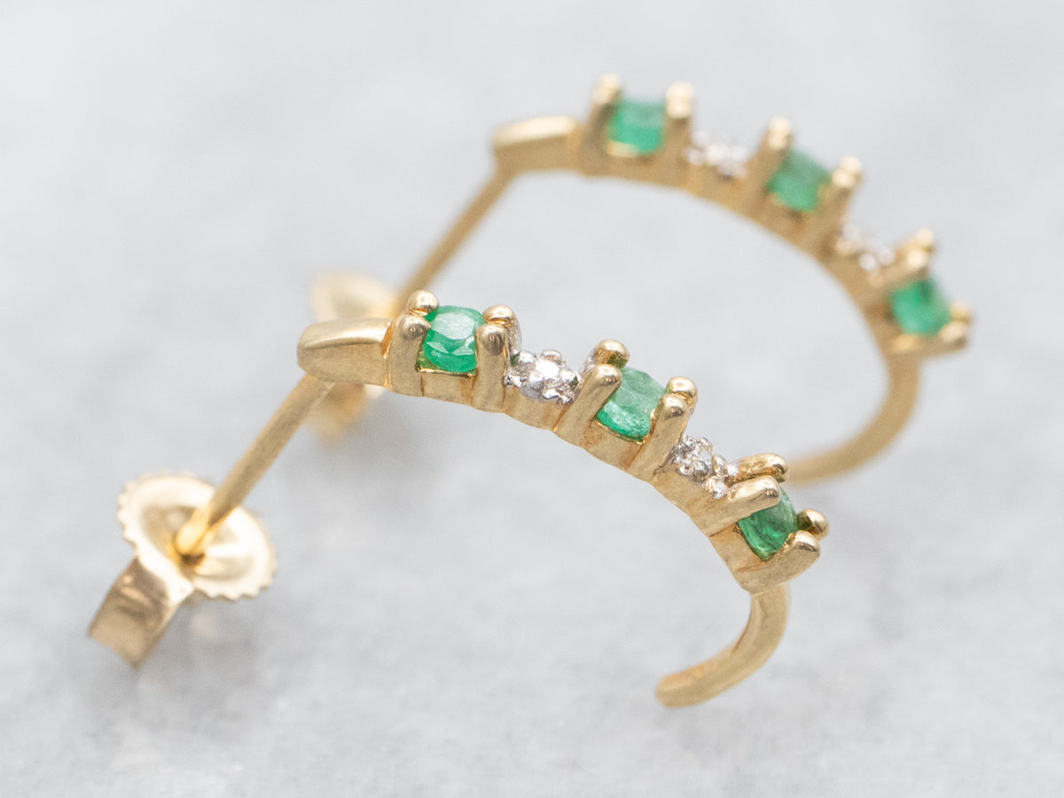 Emerald and Diamond J Hoop Earrings