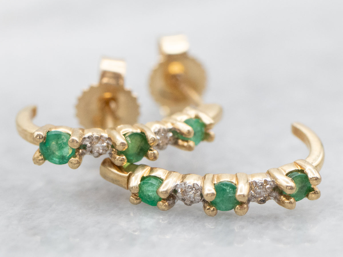 Emerald and Diamond J Hoop Earrings