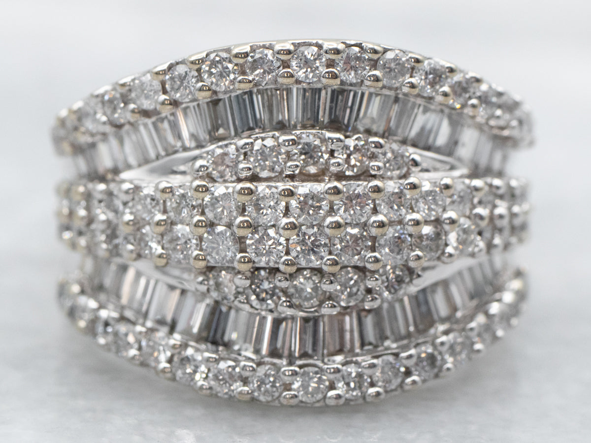 Stunning Round and Baguette Cut Diamond Cocktail Band