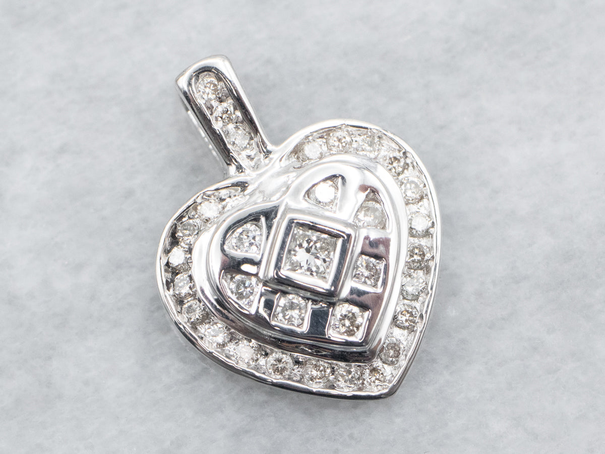 Platinum Princess and Round Cut Diamond Heart Pendant