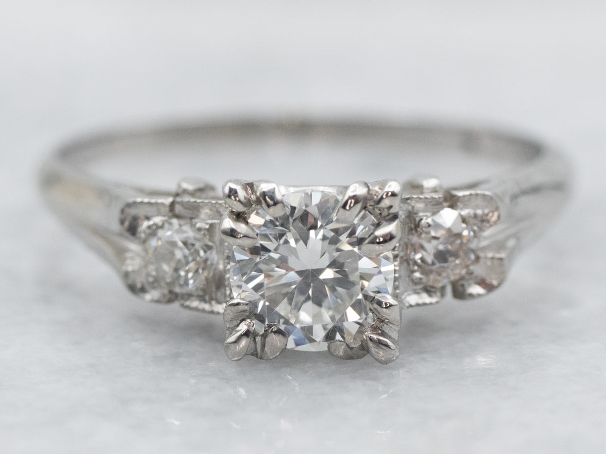 Retro Era Platinum and Diamond Engagement Ring