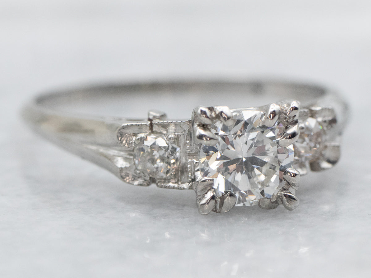 Retro Era Platinum and Diamond Engagement Ring