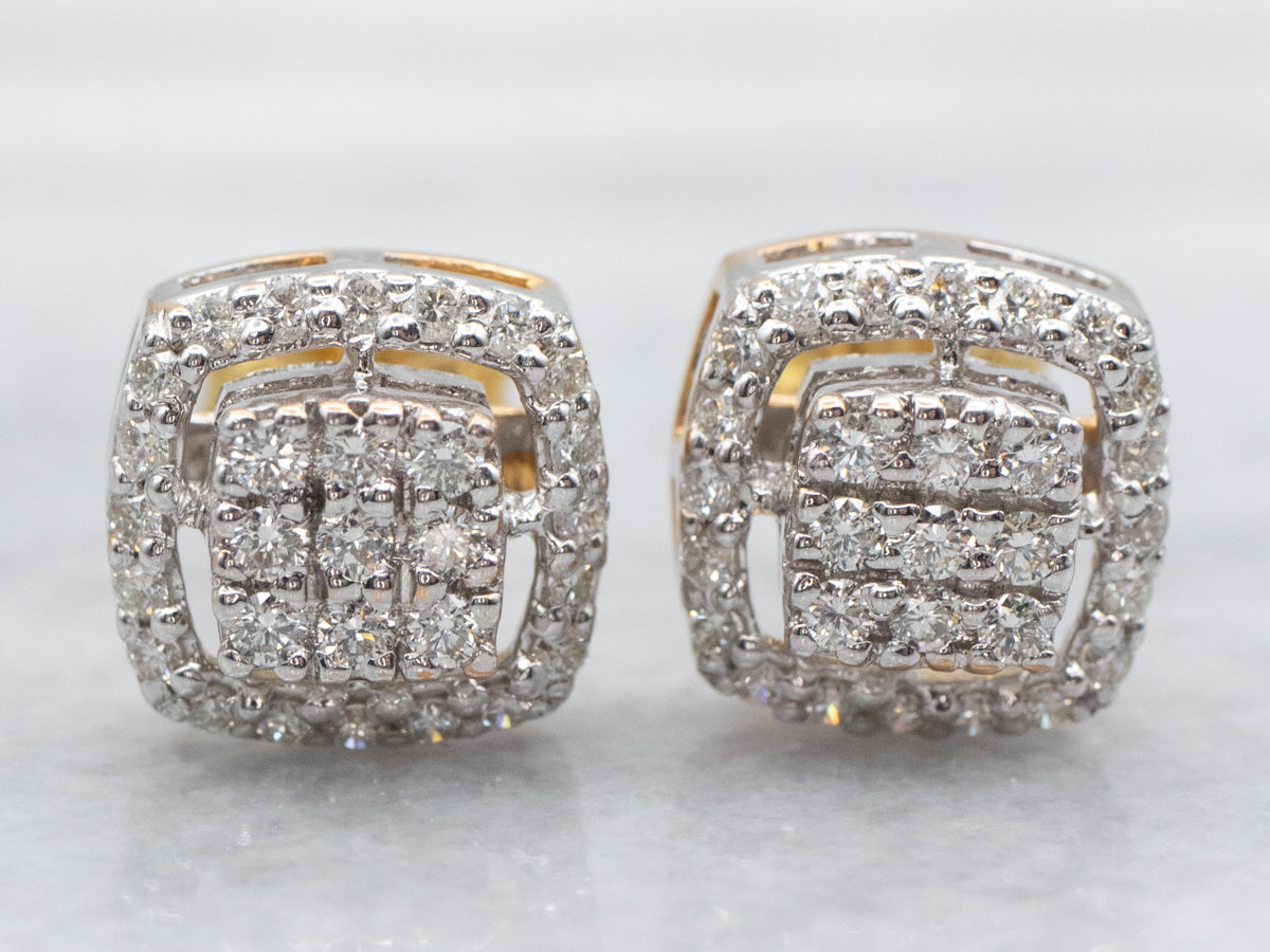 Stunning Two Tone Diamond Stud Earrings