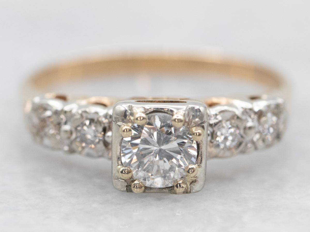 Two Tone Diamond Engagement Ring with Diamond Accents