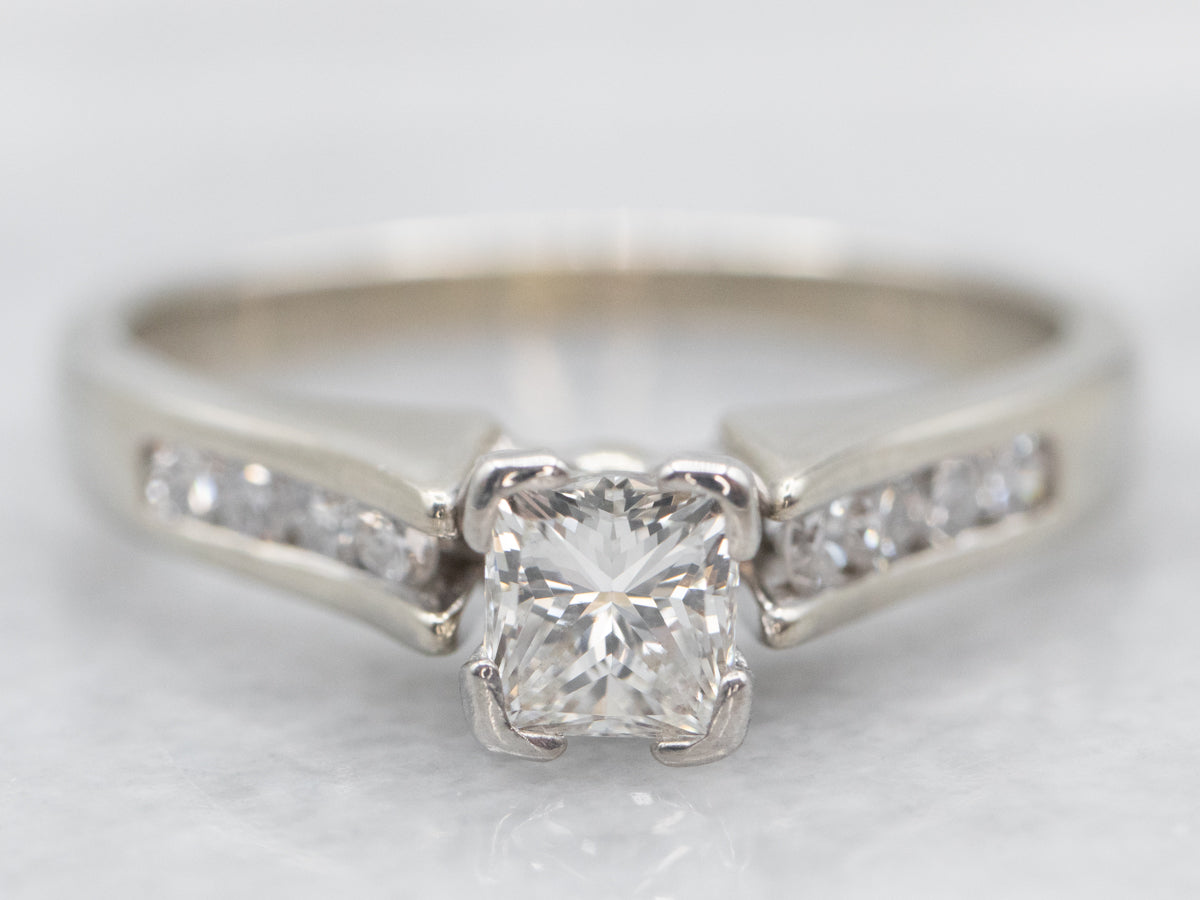 Mixed Metal Diamond Engagement Ring with Diamond Shoulders