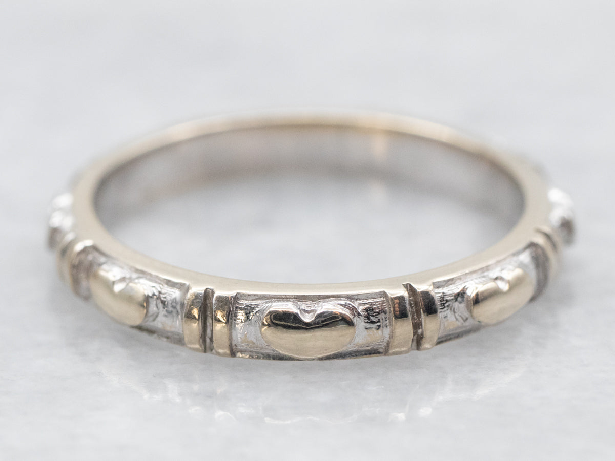 White Gold Sweetheart Pattern Band