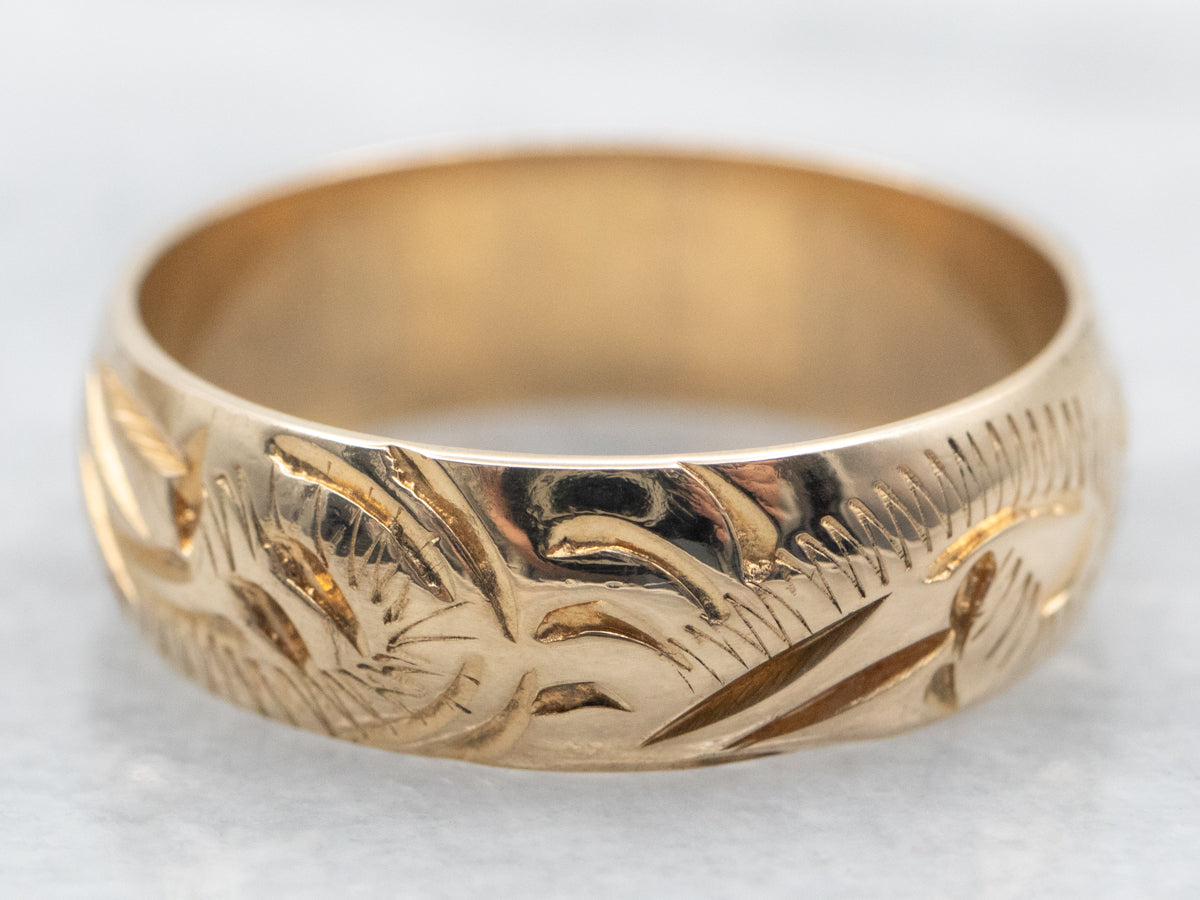 Yellow Gold Engraved Wedding Band