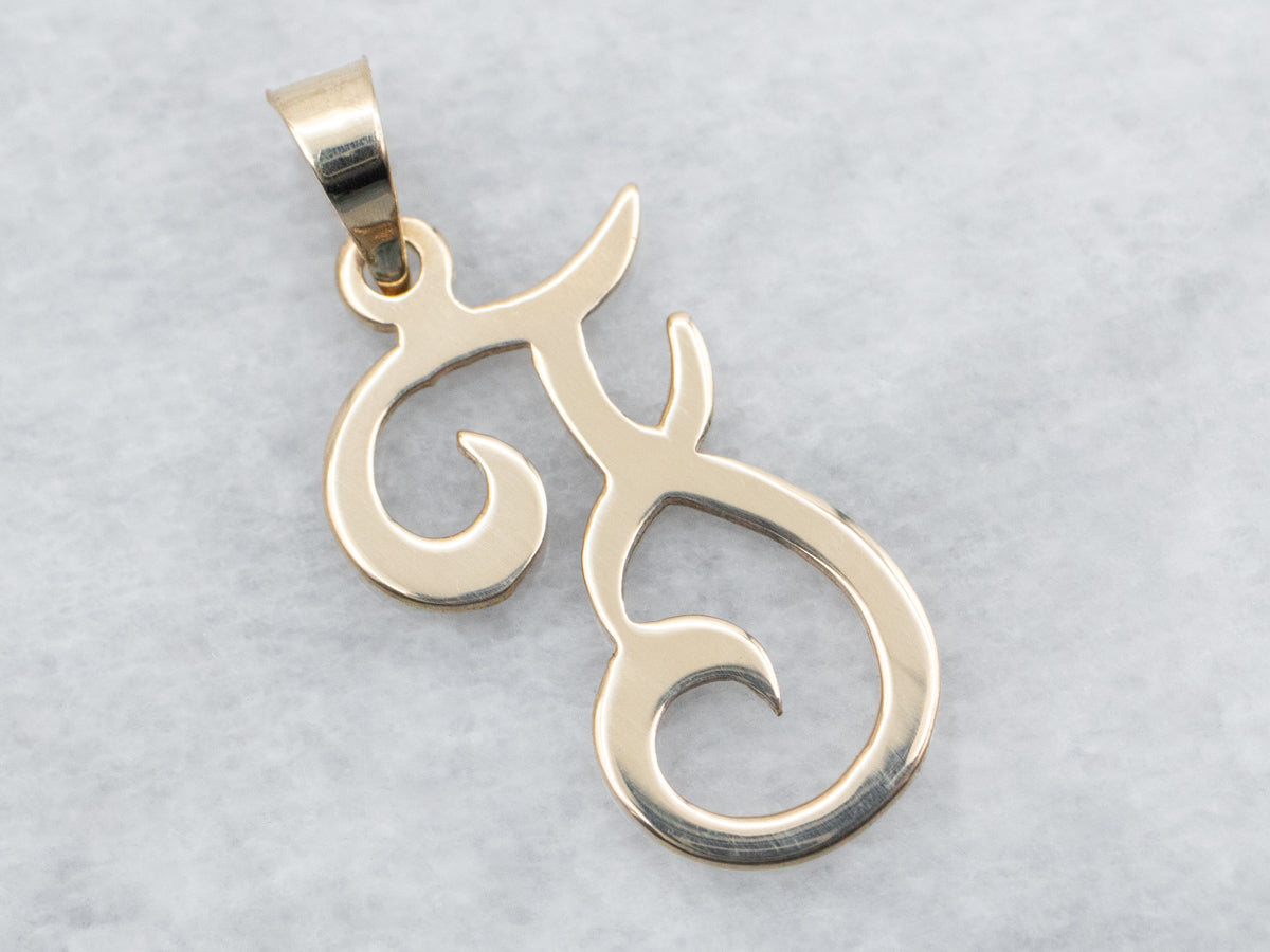 Yellow Gold Letter &quot;F&quot; in French Script Pendant