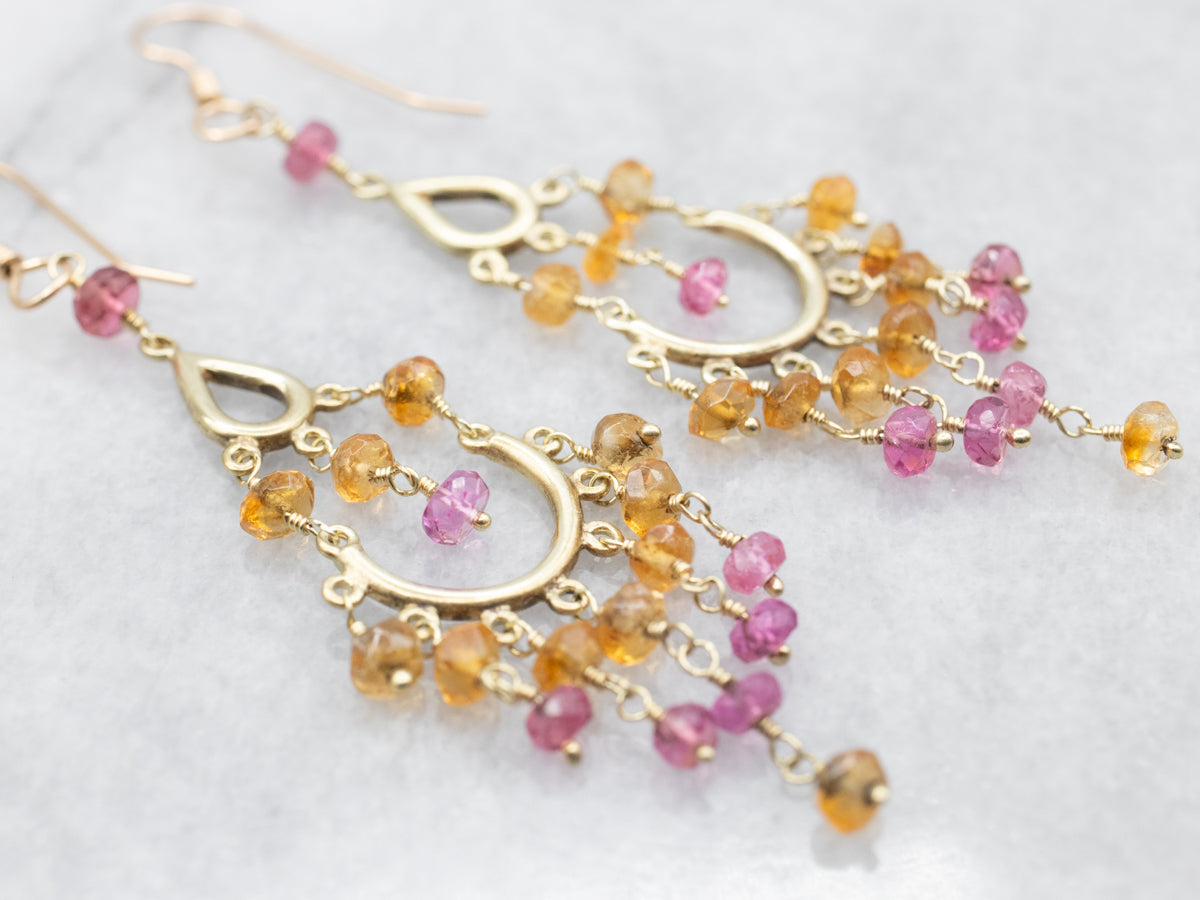 Pink buying tourmaline gemstone gold dangle earrings