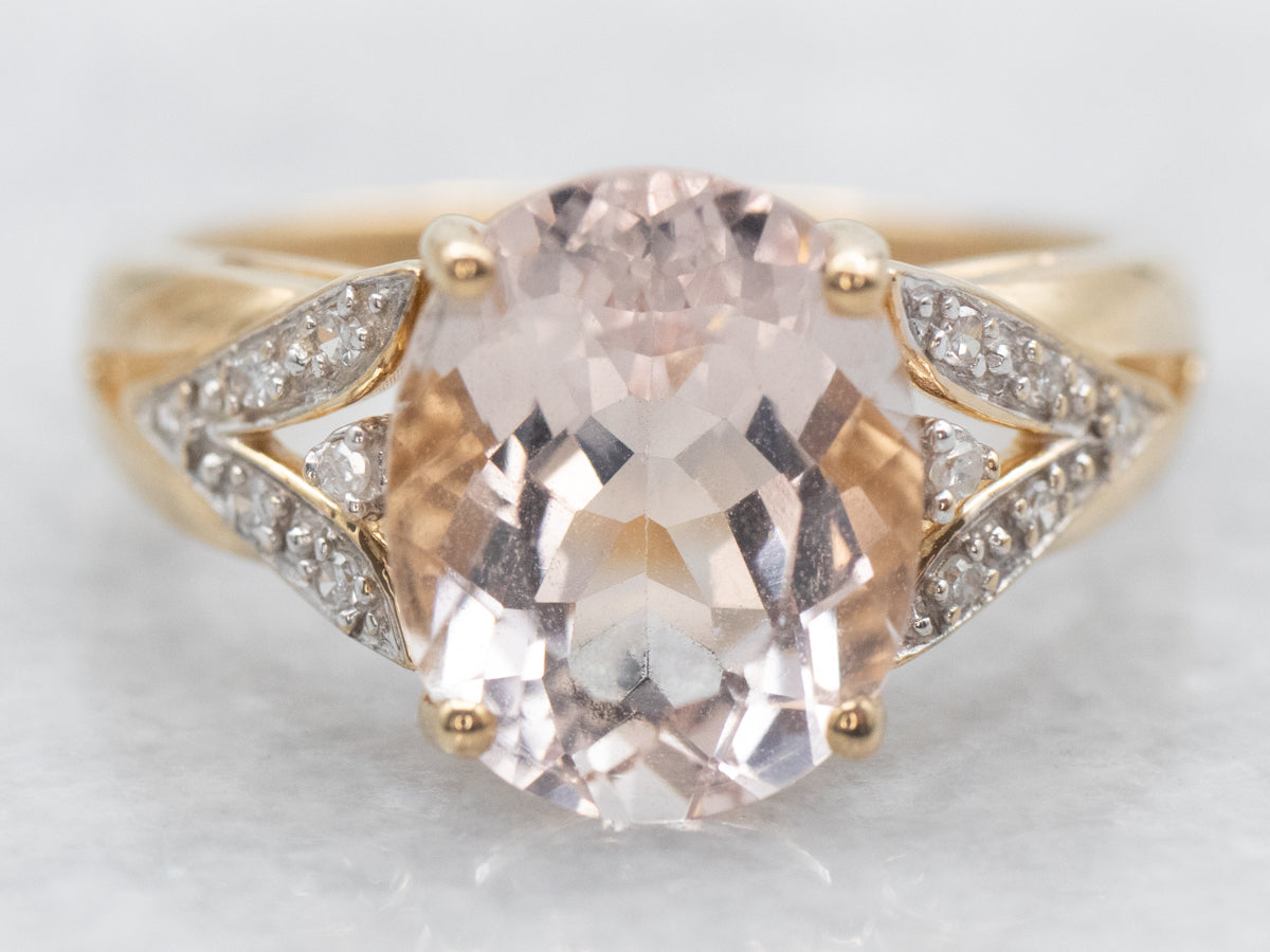 Modern Gold Morganite and Diamond Ring