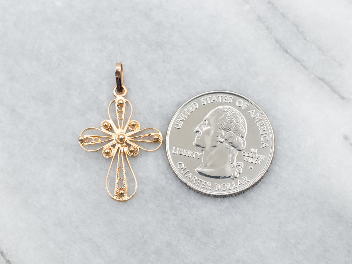 Yellow Gold Filigree Cross Pendant