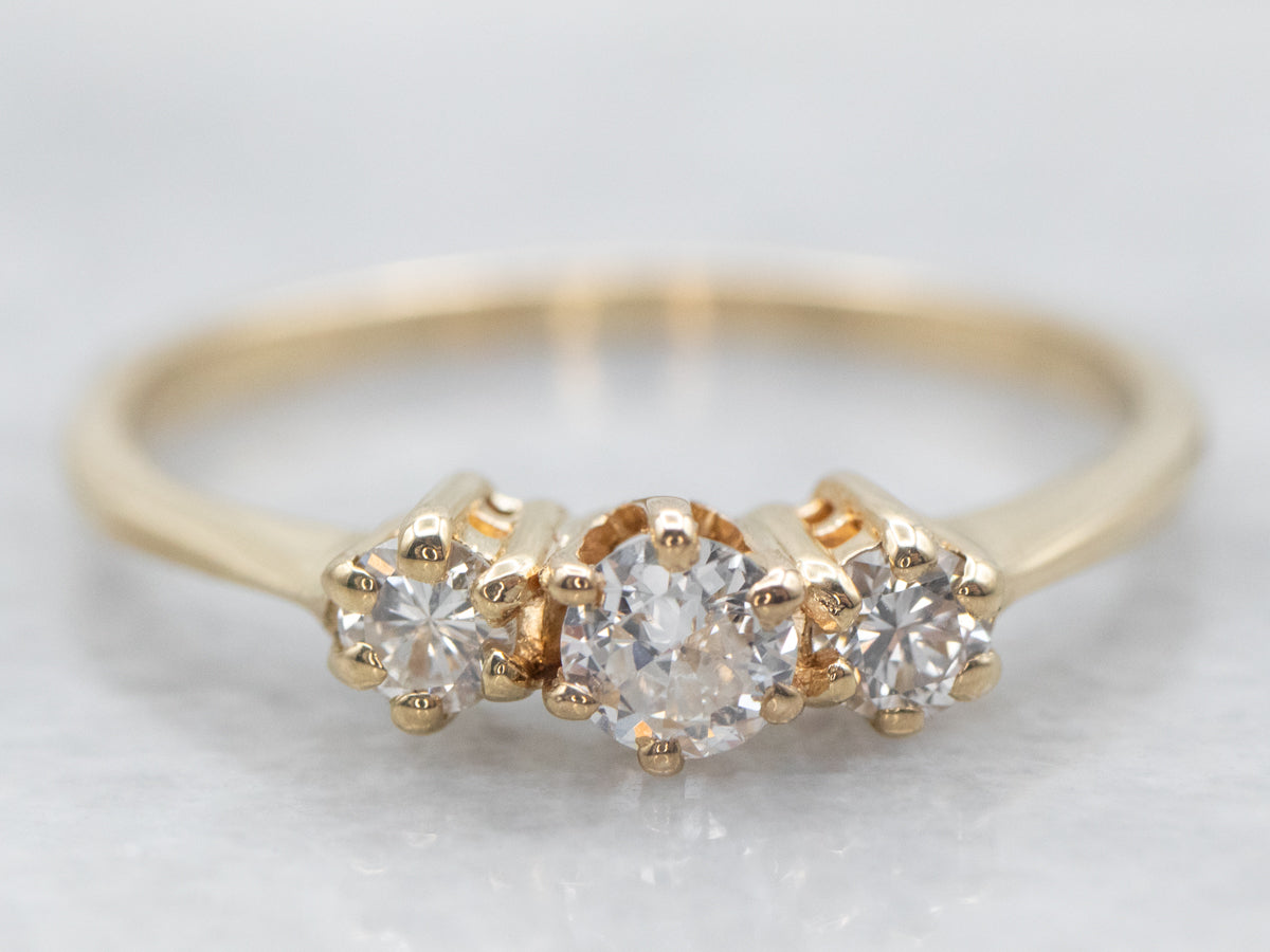 Yellow Gold European Cut Diamond Engagement Ring with Diamond Accents