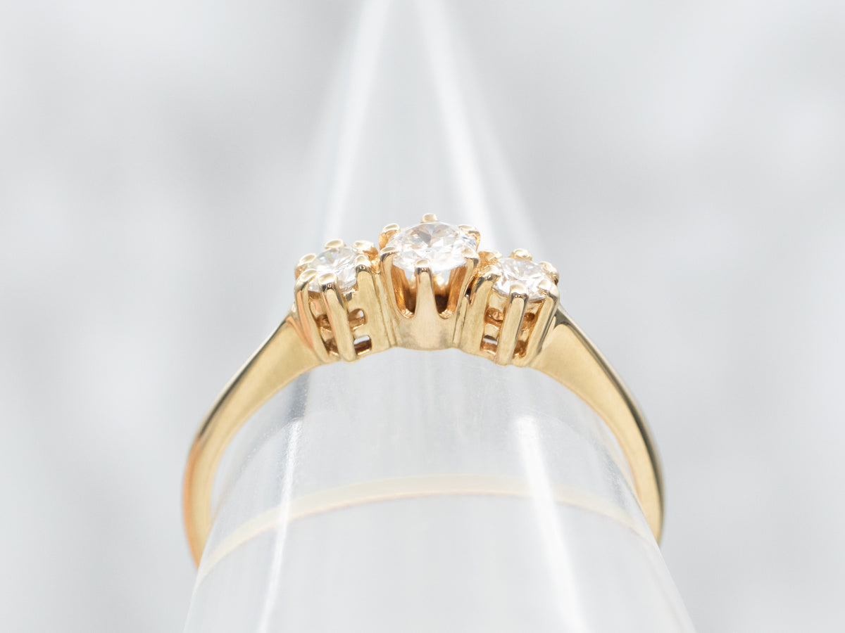 Yellow Gold European Cut Diamond Engagement Ring with Diamond Accents