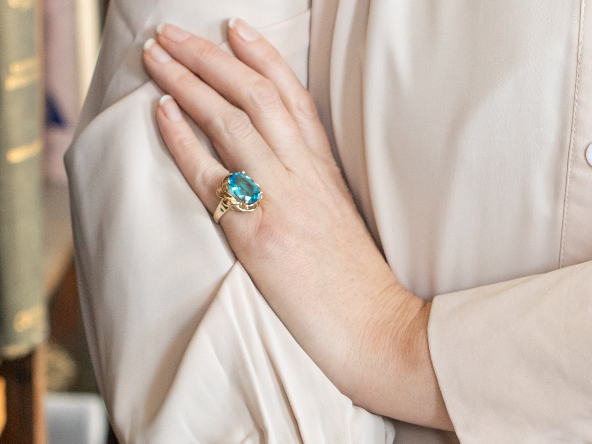 Bold Blue Topaz Yellow Gold Cocktail Ring