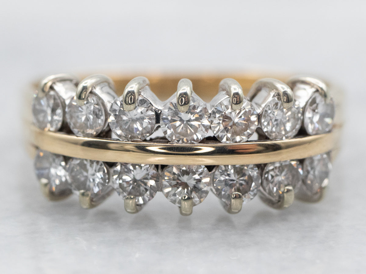 Yellow Gold Double Row Diamond Wedding Band