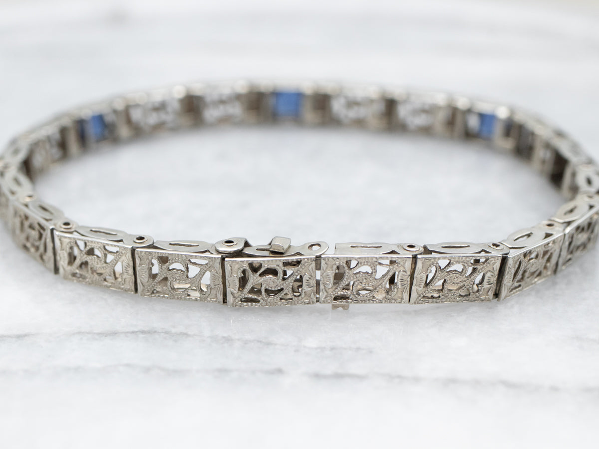 Art Deco Filagree outlet Blue Glass Bracelet