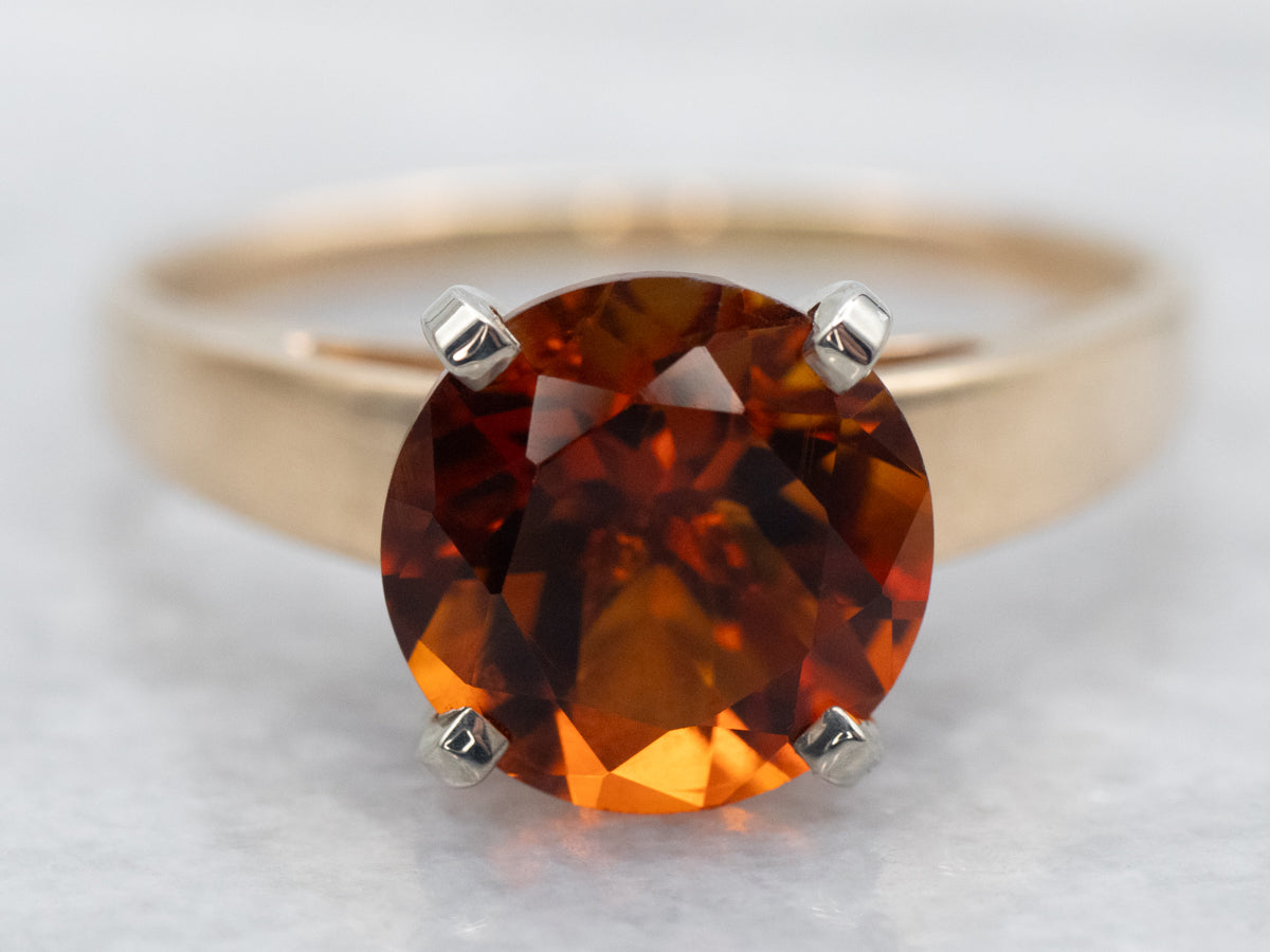 Two Tone Yellow and White Gold Round Cut Citrine Solitaire Ring