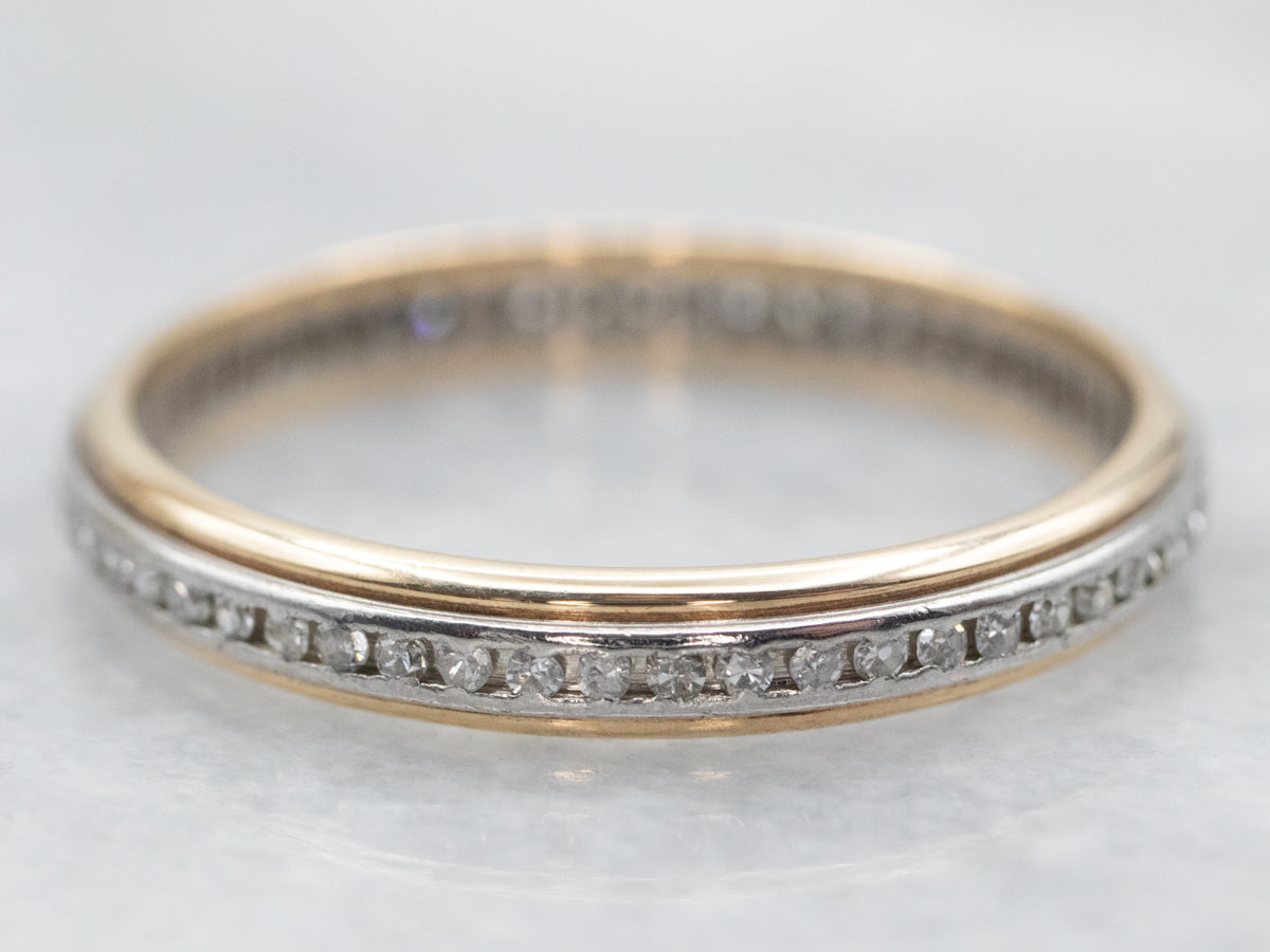 Mixed Metal Yellow Gold and Platinum Diamond Eternity Wedding Band