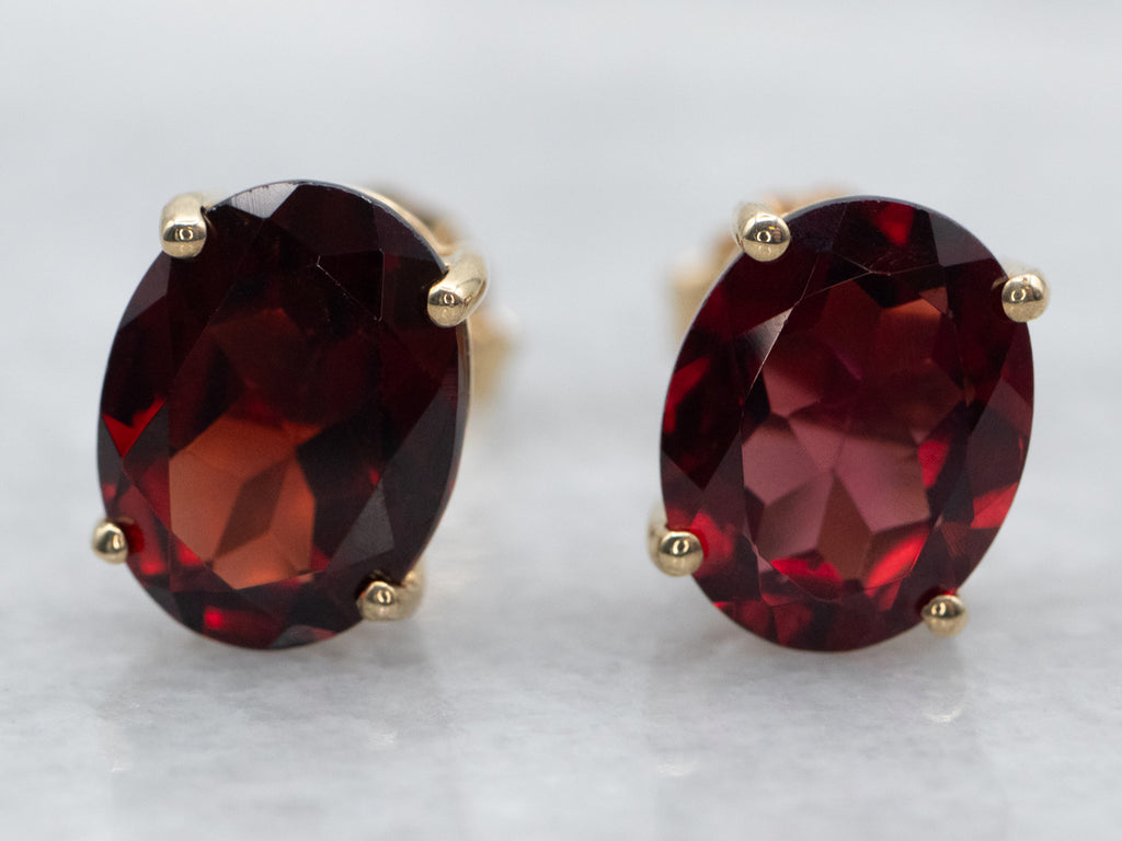 5 mm by 10 mm Garnet 14K Solid hot Gold Stud Earrings Natural Garnet