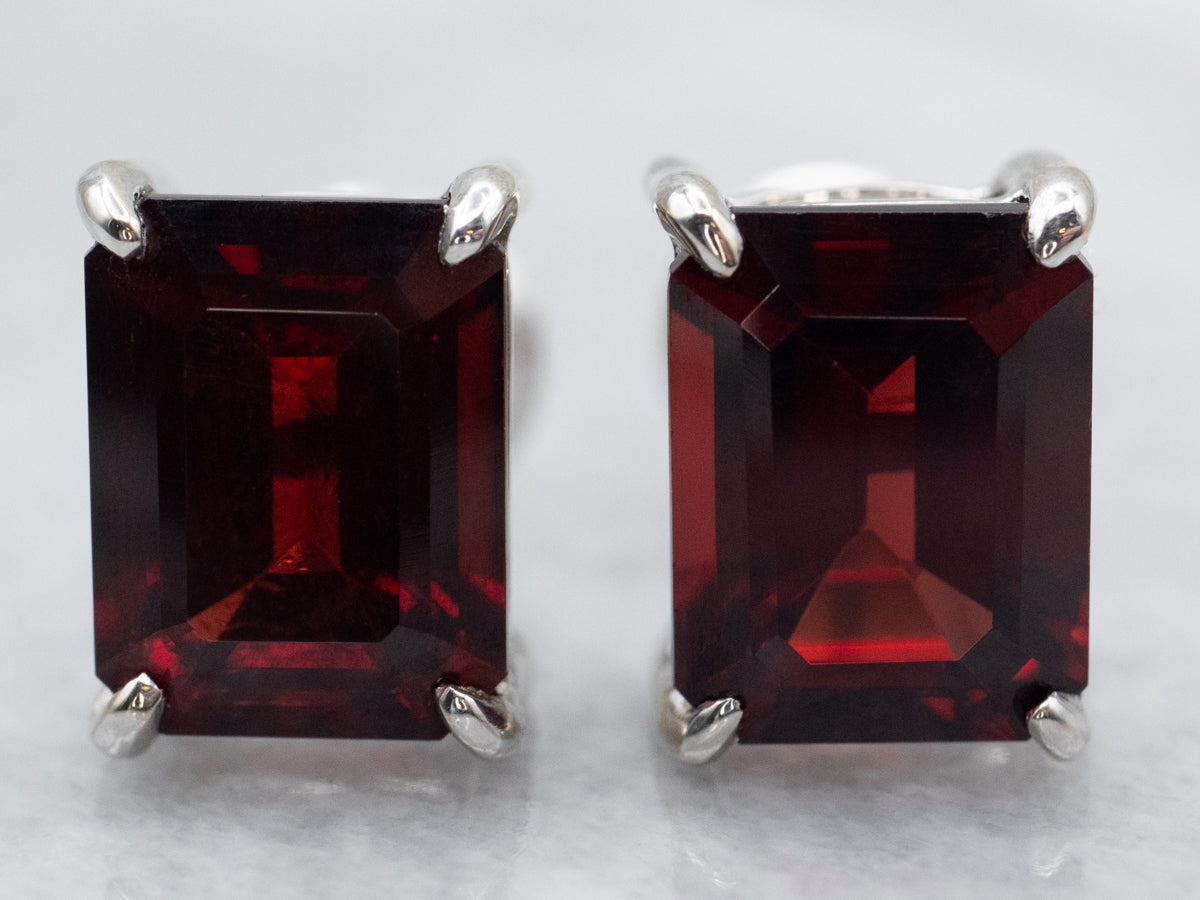 Emerald Cut Garnet Stud Earrings