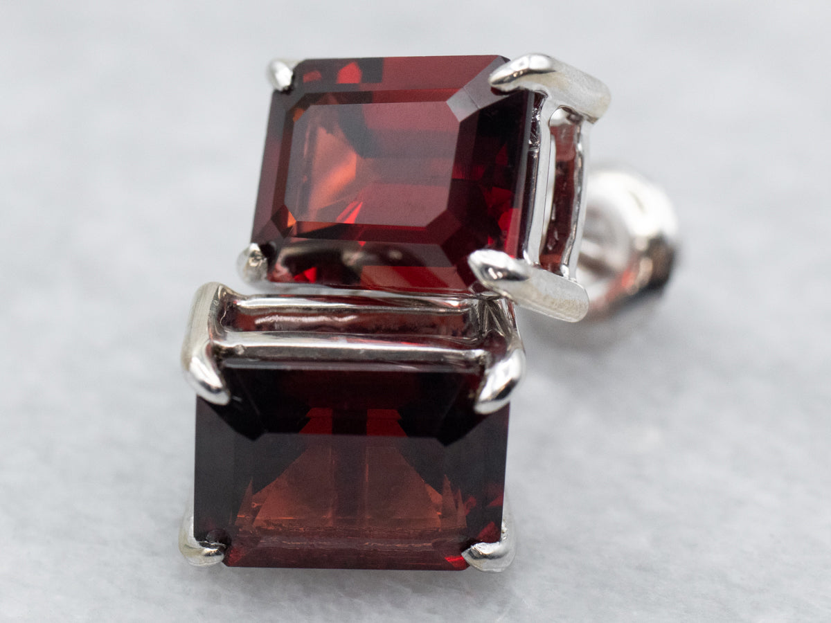 Emerald Cut Garnet Stud Earrings