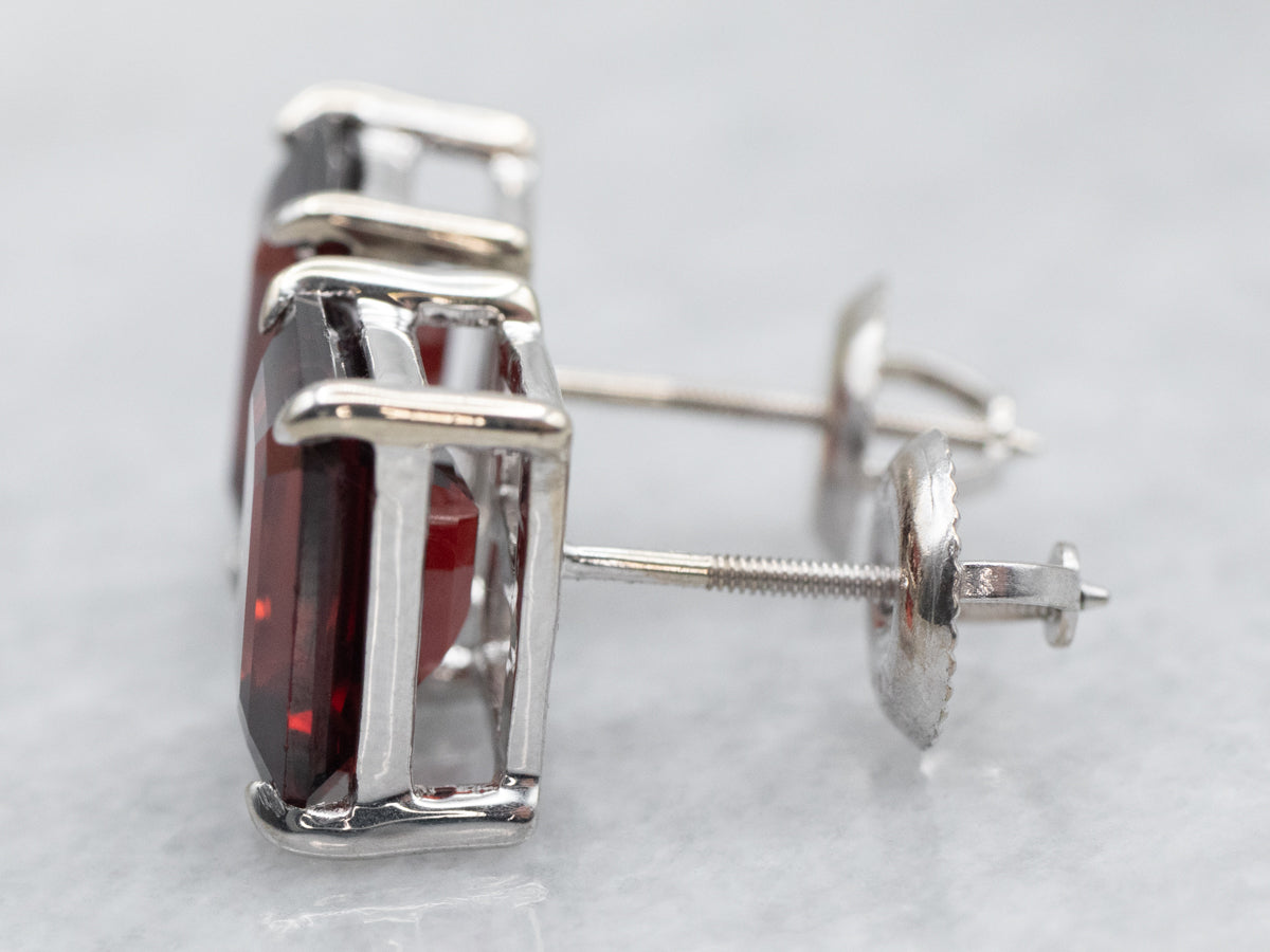 Emerald Cut Garnet Stud Earrings