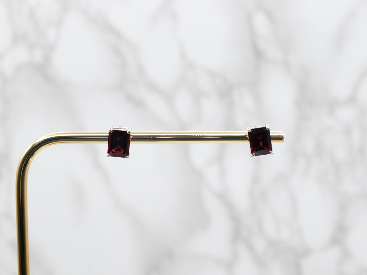 Emerald Cut Garnet Stud Earrings