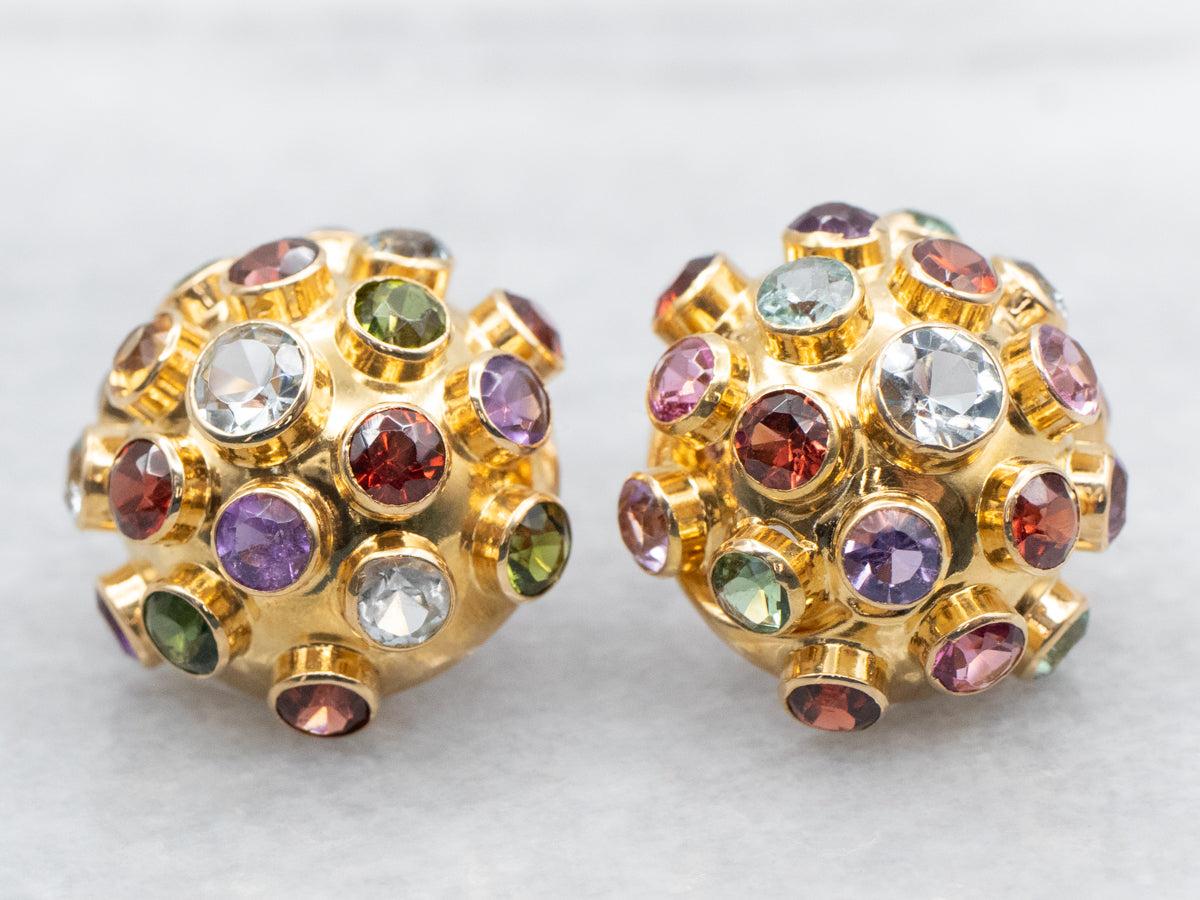 Multi Gem Domed Stud Earrings