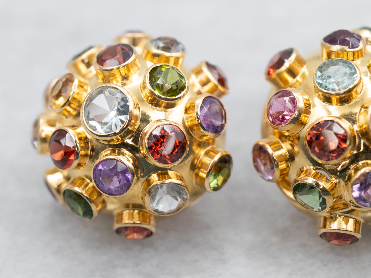 Multi Gem Domed Stud Earrings