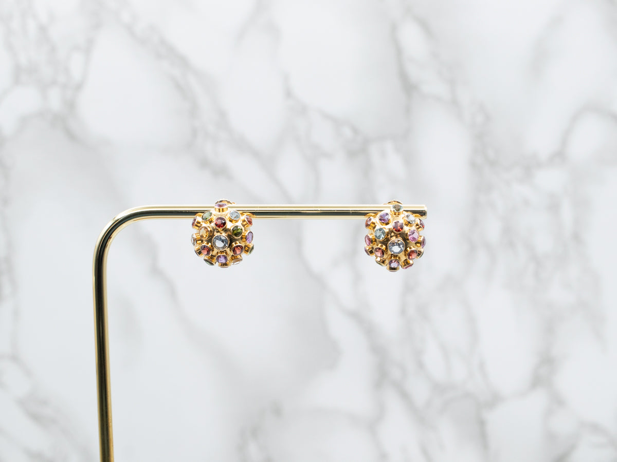 Multi Gem Domed Stud Earrings