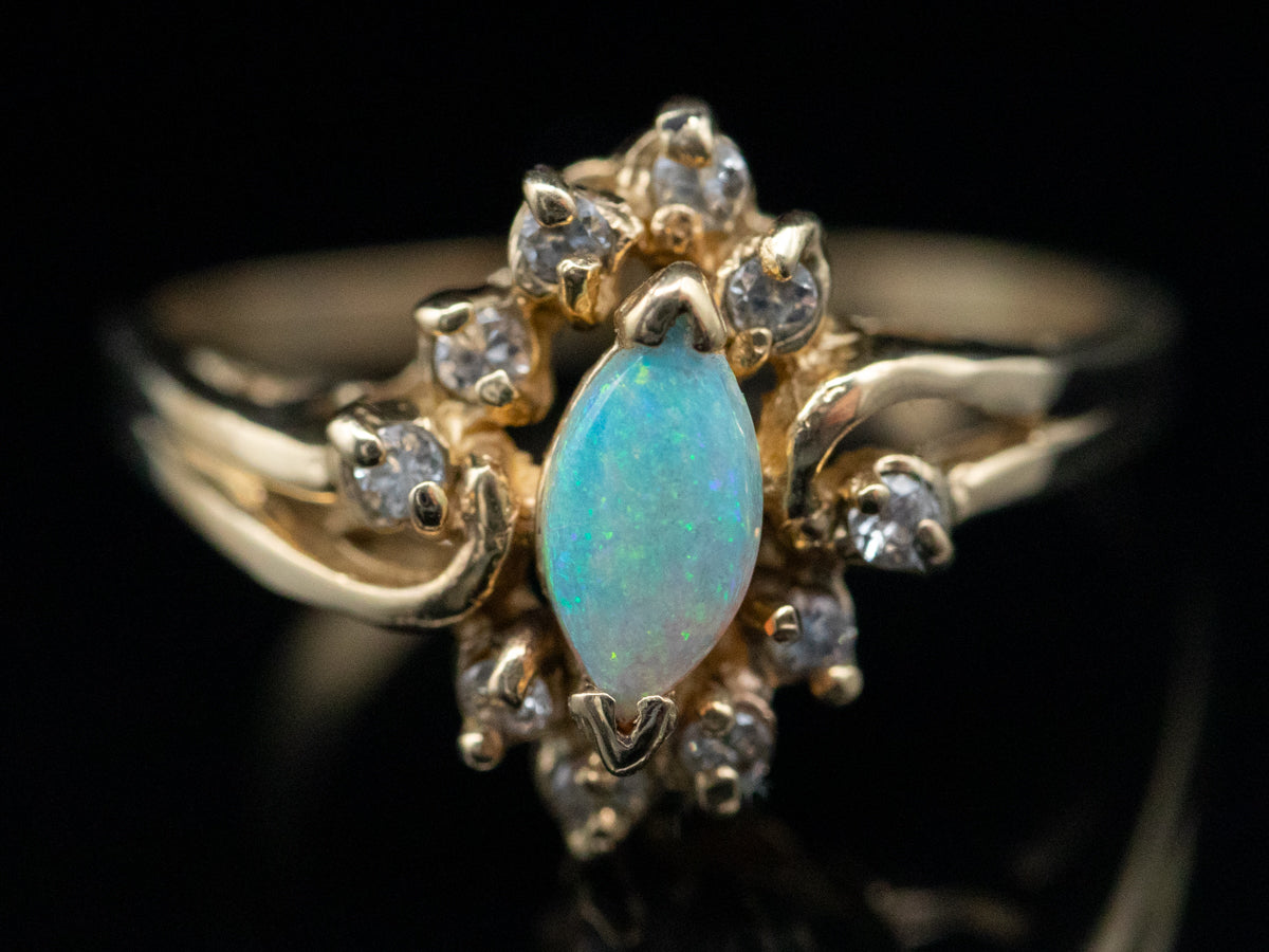 Marquise Cut Opal Ring with Diamond Halo