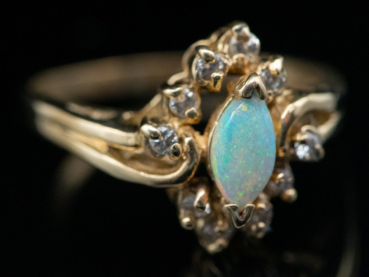 Marquise Cut Opal Ring with Diamond Halo