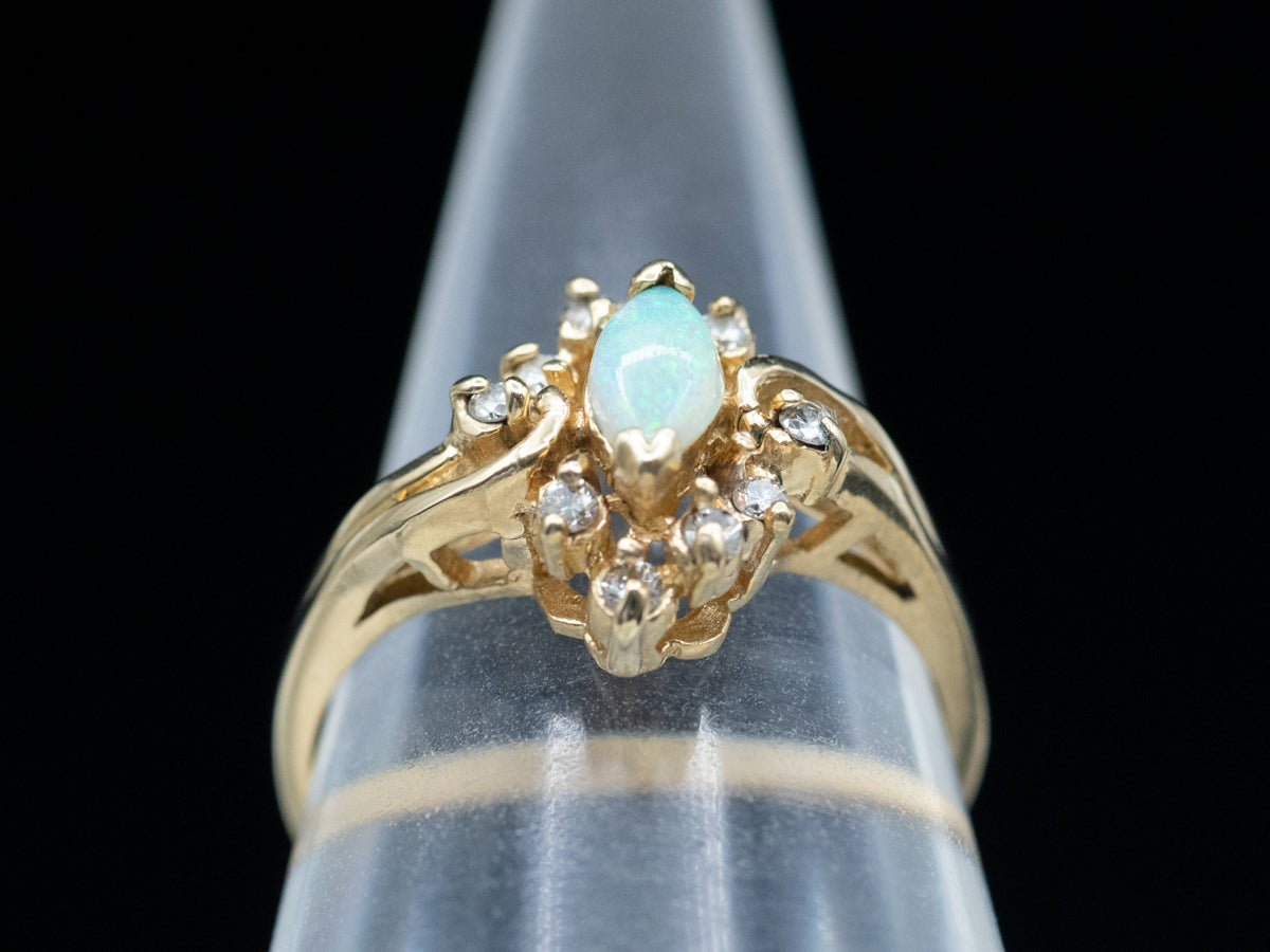 Marquise Cut Opal Ring with Diamond Halo