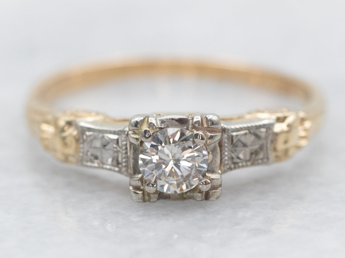 Retro Diamond Solitaire Engagement Ring