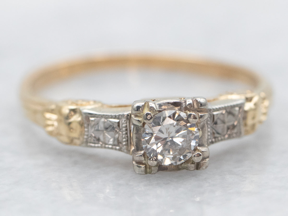 Retro Diamond Solitaire Engagement Ring