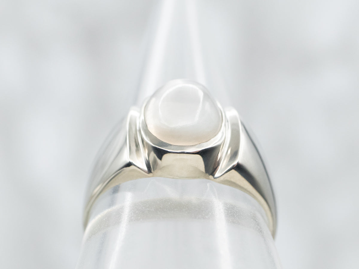 Unisex White Gold Moonstone Solitaire Ring