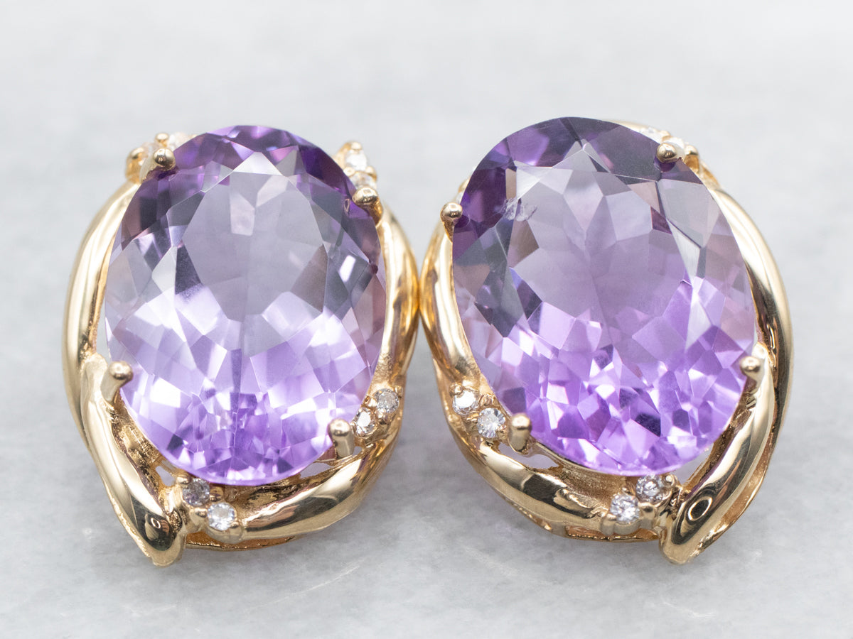 Bold Amethyst White Topaz and Gold Stud Earrings