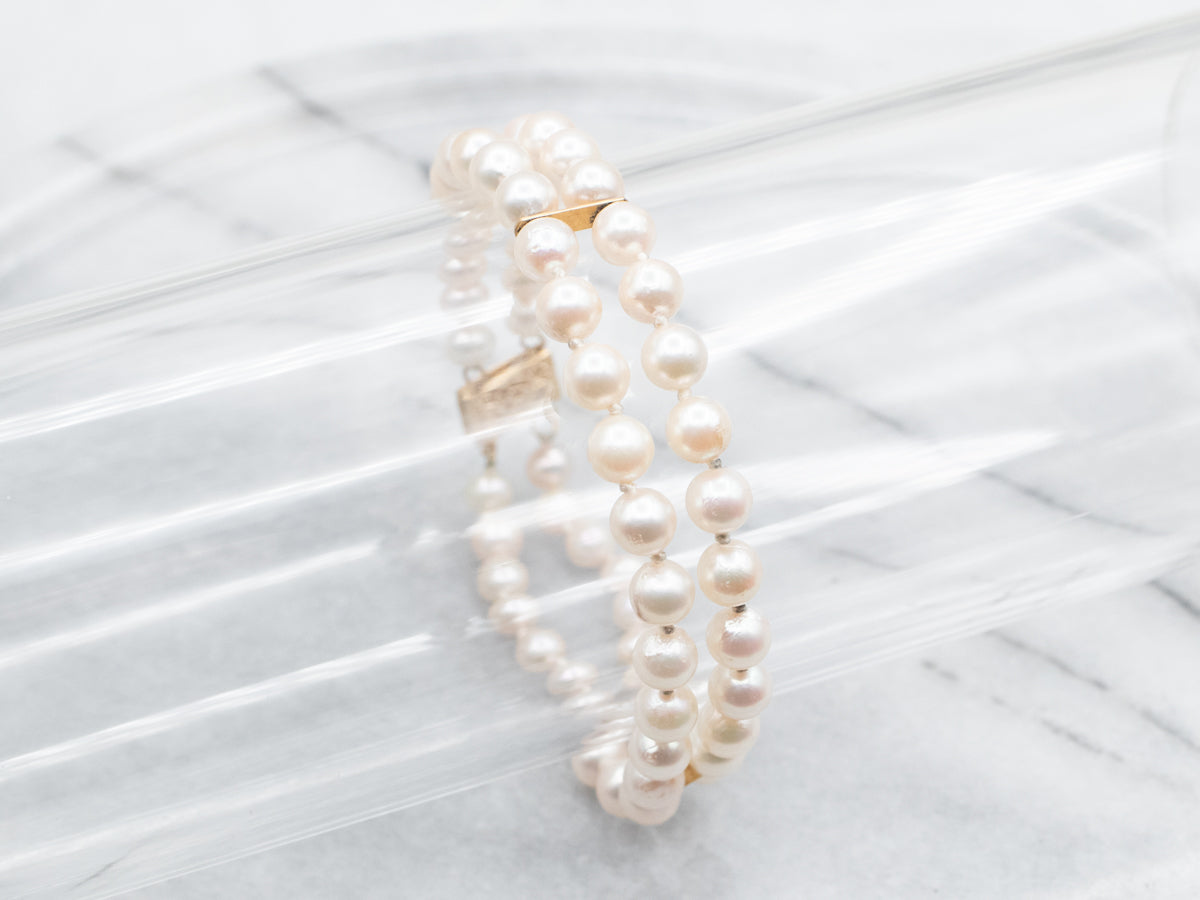 Yellow Gold Pearl Double Strand Bracelet