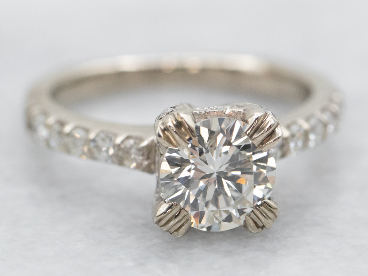 White Gold Diamond Engagement Ring with Diamond Accents