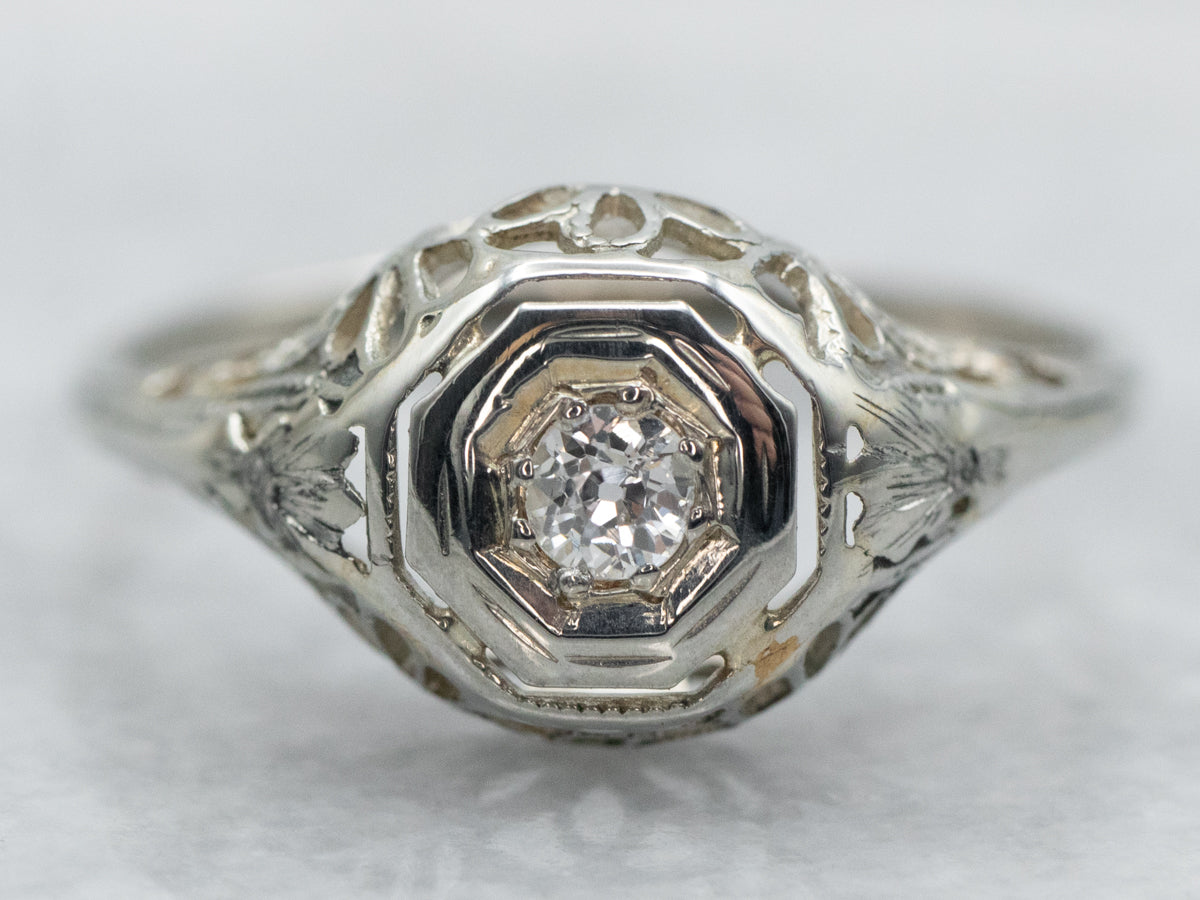 Art Deco Old Mine Cut Diamond Solitaire Engagement Ring