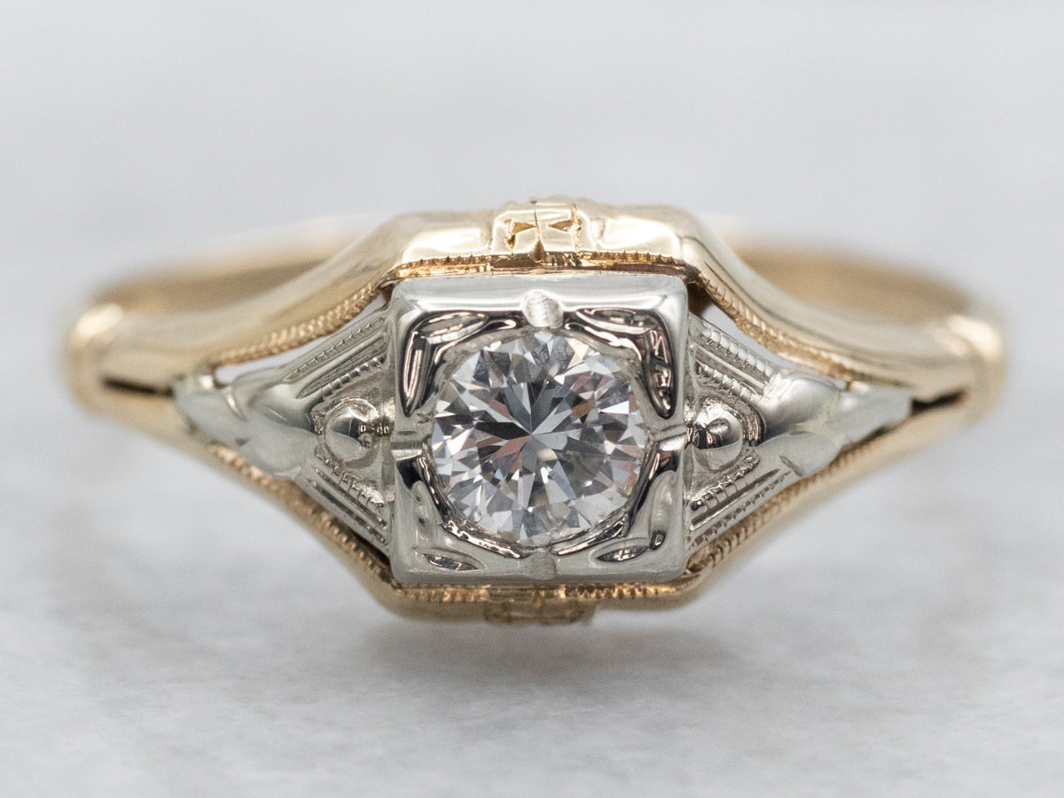 Retro Era Diamond Solitaire Engagement Ring