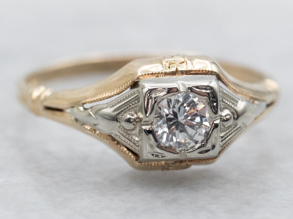 Retro Era Diamond Solitaire Engagement Ring